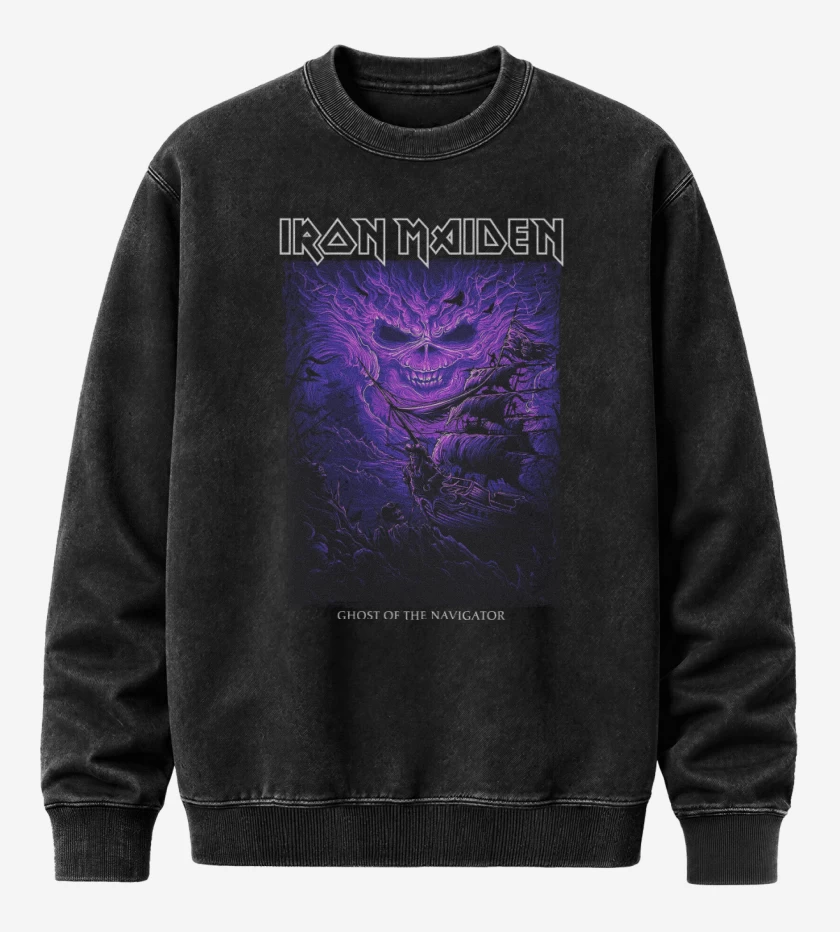 Poleron Polo Acid Wash Negro de Iron Maiden Ghost of the Navigator