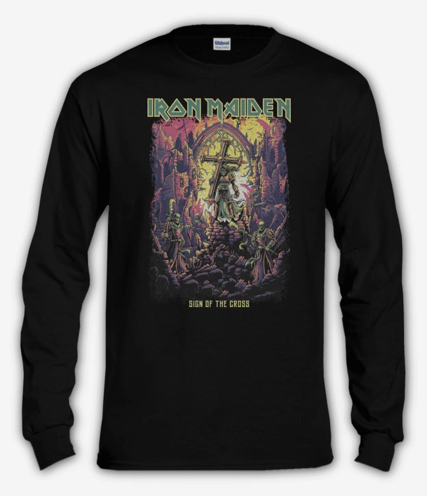 Polera manga larga Negro de Iron Maiden Sign of the Cross