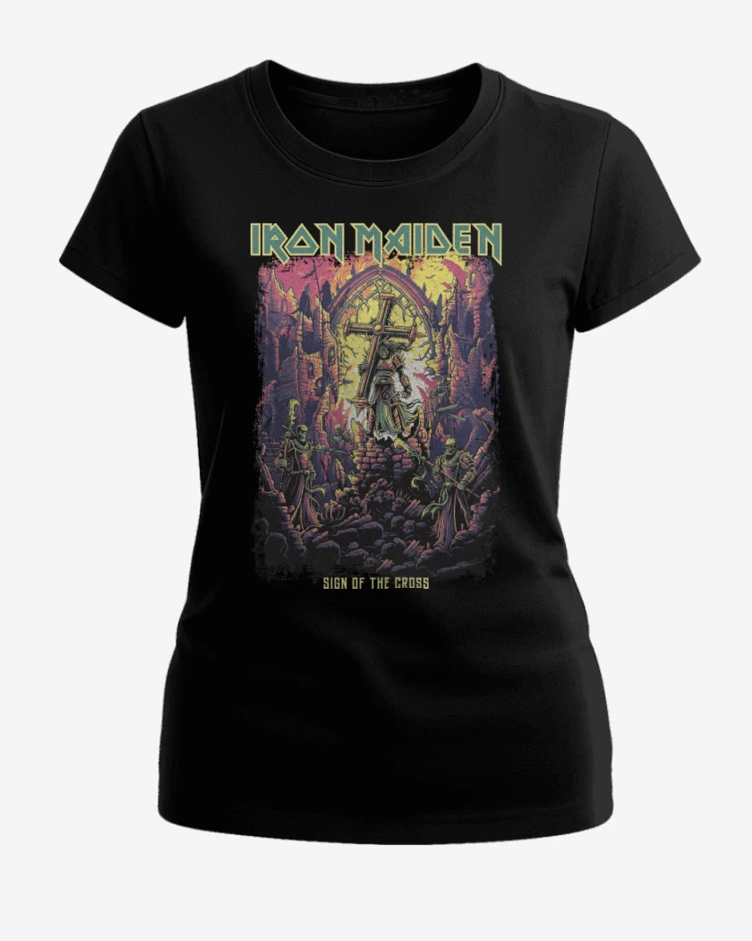 Polera de Mujer Negro de Iron Maiden Sign of the Cross