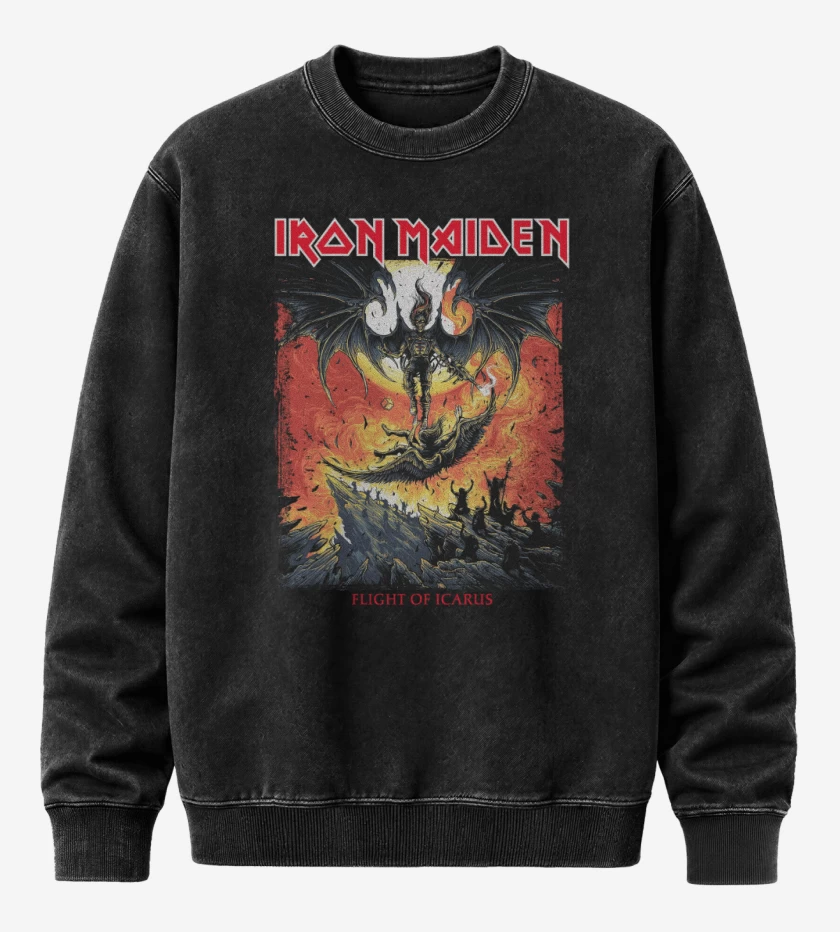 Poleron Polo Acid Wash Negro de Iron Maiden Icarus