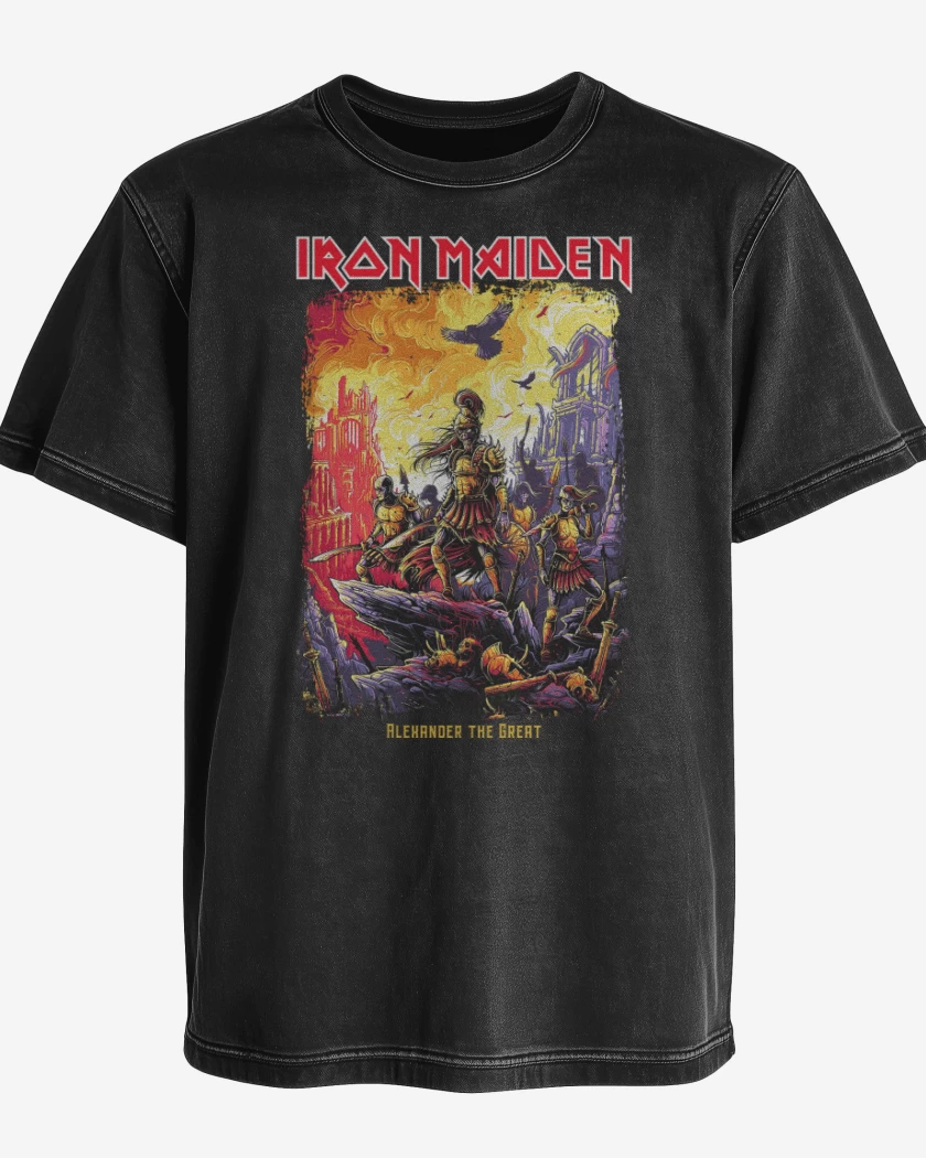 Polera desgastada Negro de Iron Maiden Alexander the Great