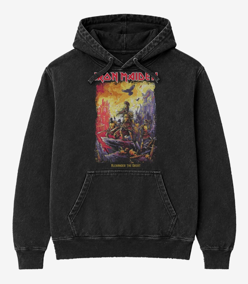 Poleron Canguro Acid Wash Negro de Iron Maiden Alexander the Great