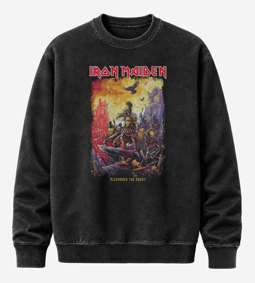 Poleron Polo Acid Wash Negro de Iron Maiden Alexander the Great