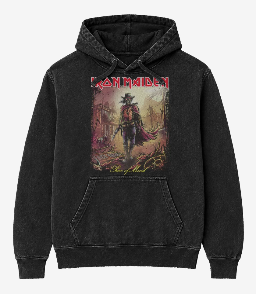 Poleron Canguro Acid Wash Negro de Iron Maiden Piece of Mind