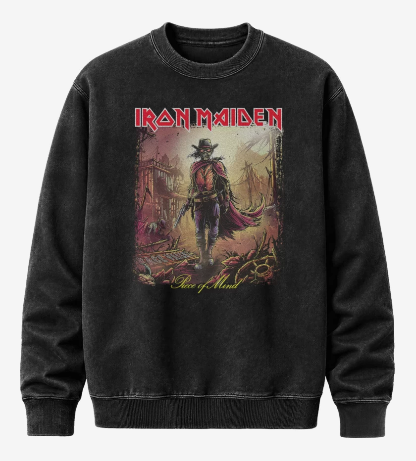 Poleron Polo Acid Wash Negro de Iron Maiden Piece of Mind