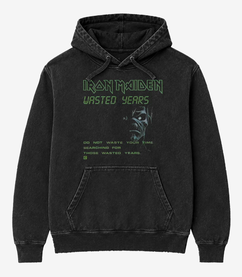 Poleron Canguro Acid Wash Negro de Iron Maiden Wasted Years