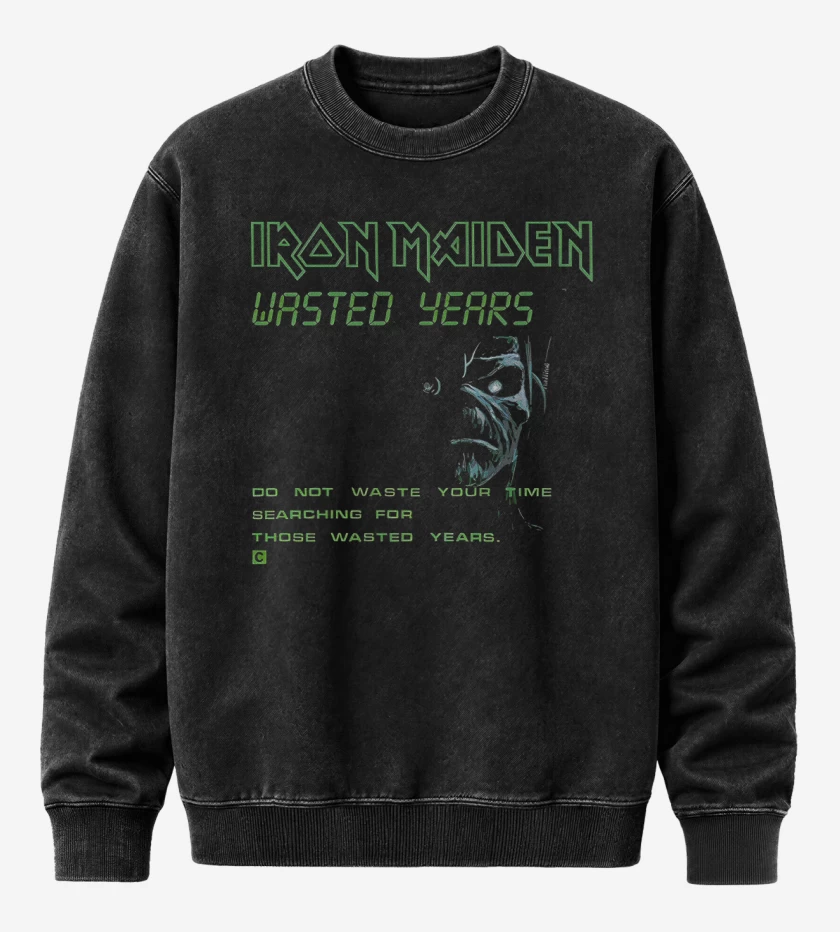 Poleron Polo Acid Wash Negro de Iron Maiden Wasted Years