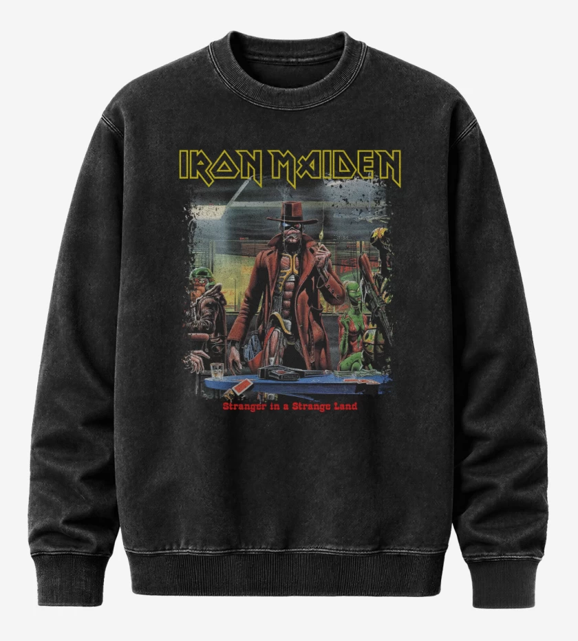 Poleron Polo Acid Wash Negro de Iron Maiden Stranger in a Strange Land