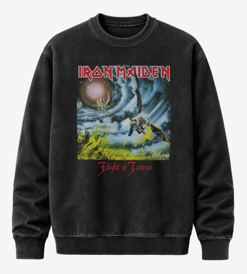 Poleron Polo Acid Wash Negro de Iron Maiden Flight of Icarus