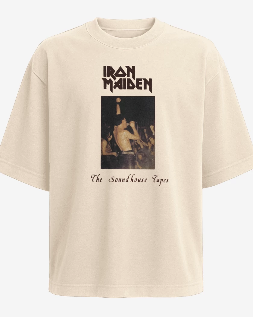 Polera Oversize Beige de Iron Maiden The Soundhouse Tape