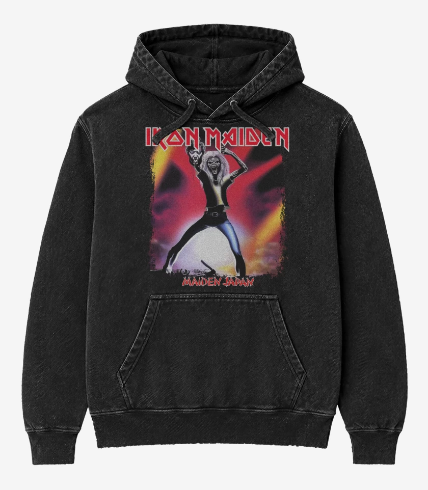 Poleron Canguro Acid Wash Negro de Iron Maiden Maiden Japan v2