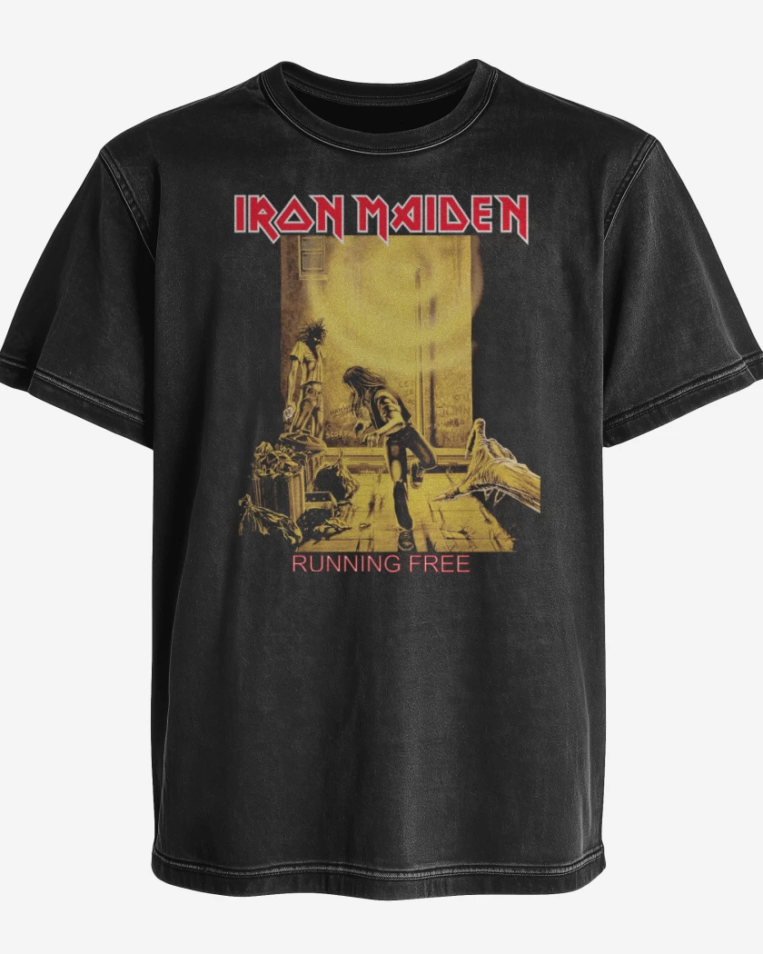 Polera desgastada Negro de Iron Maiden Running Free