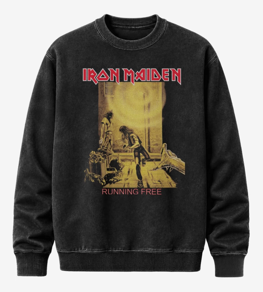Poleron Polo Acid Wash Negro de Iron Maiden Running Free