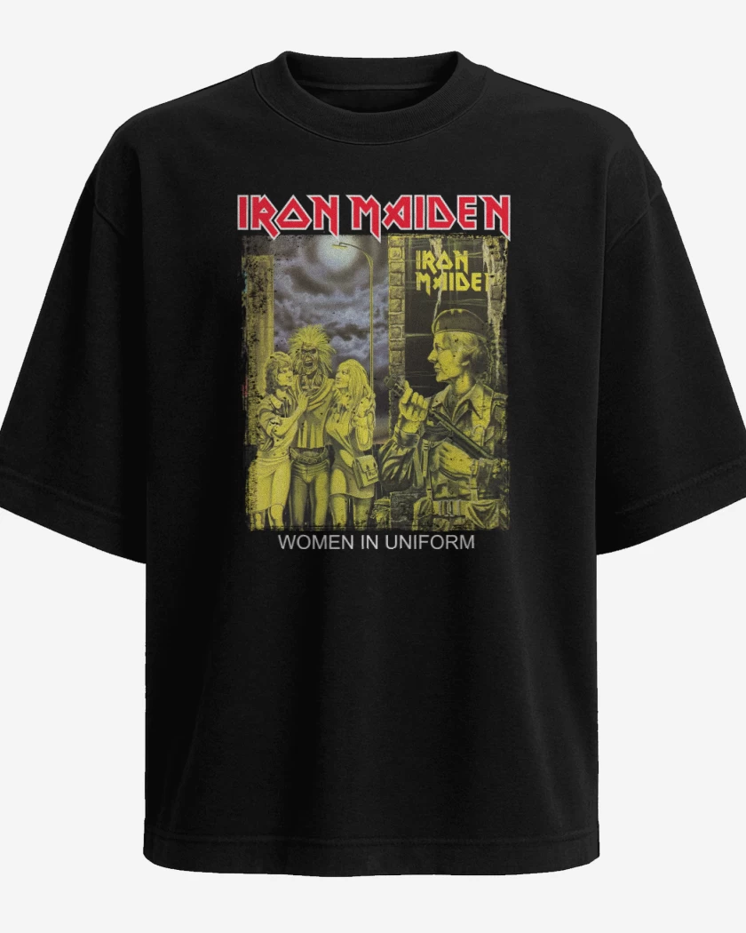 Polera Oversize Negro de Iron Maiden Women in Uniform