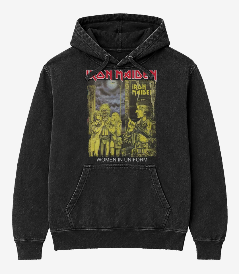 Poleron Canguro Acid Wash Negro de Iron Maiden Women in Uniform