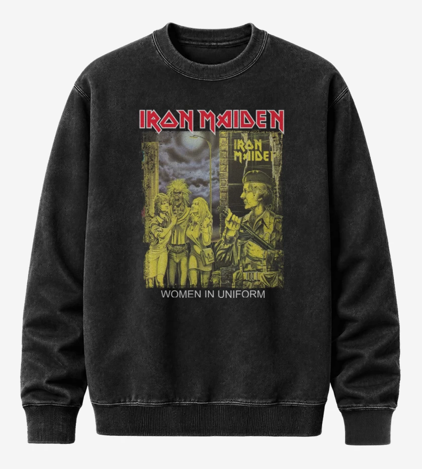 Poleron Polo Acid Wash Negro de Iron Maiden Women in Uniform