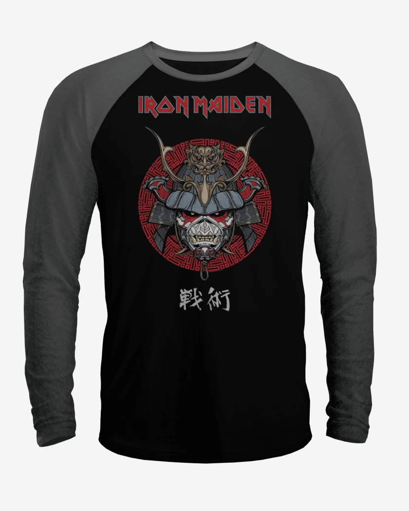 Polera Raglan Negro / Negro Heather de Iron Maiden Eddie Samurai