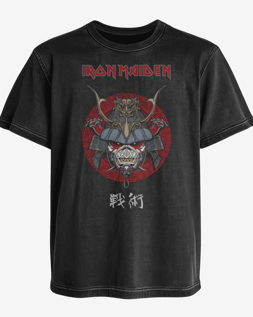 Polera desgastada Negro de Iron Maiden Eddie Samurai