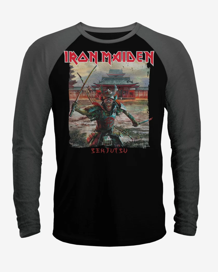Polera Raglan Negro / Negro Heather de Iron Maiden Senjutsu Samurai
