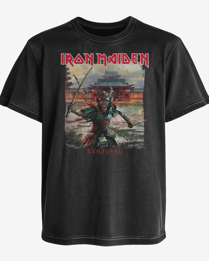 Polera desgastada Negro de Iron Maiden Senjutsu Samurai