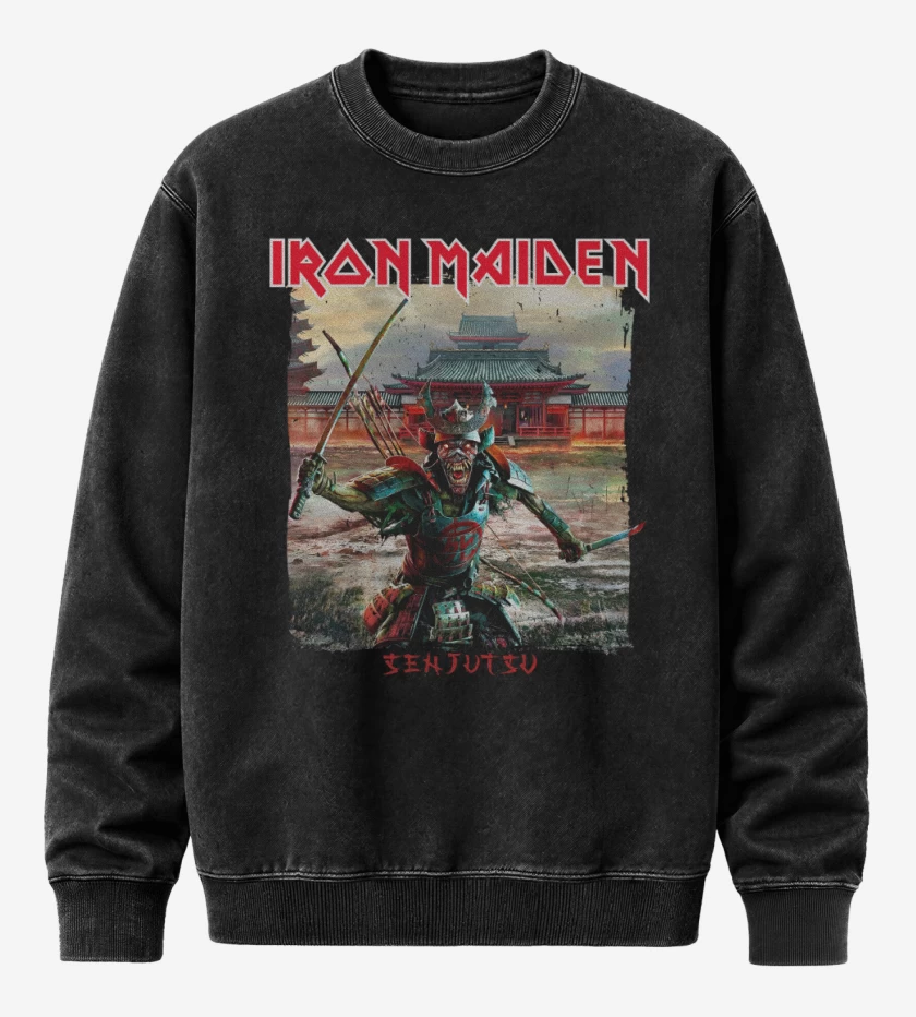 Poleron Polo Acid Wash Negro de Iron Maiden Senjutsu Samurai