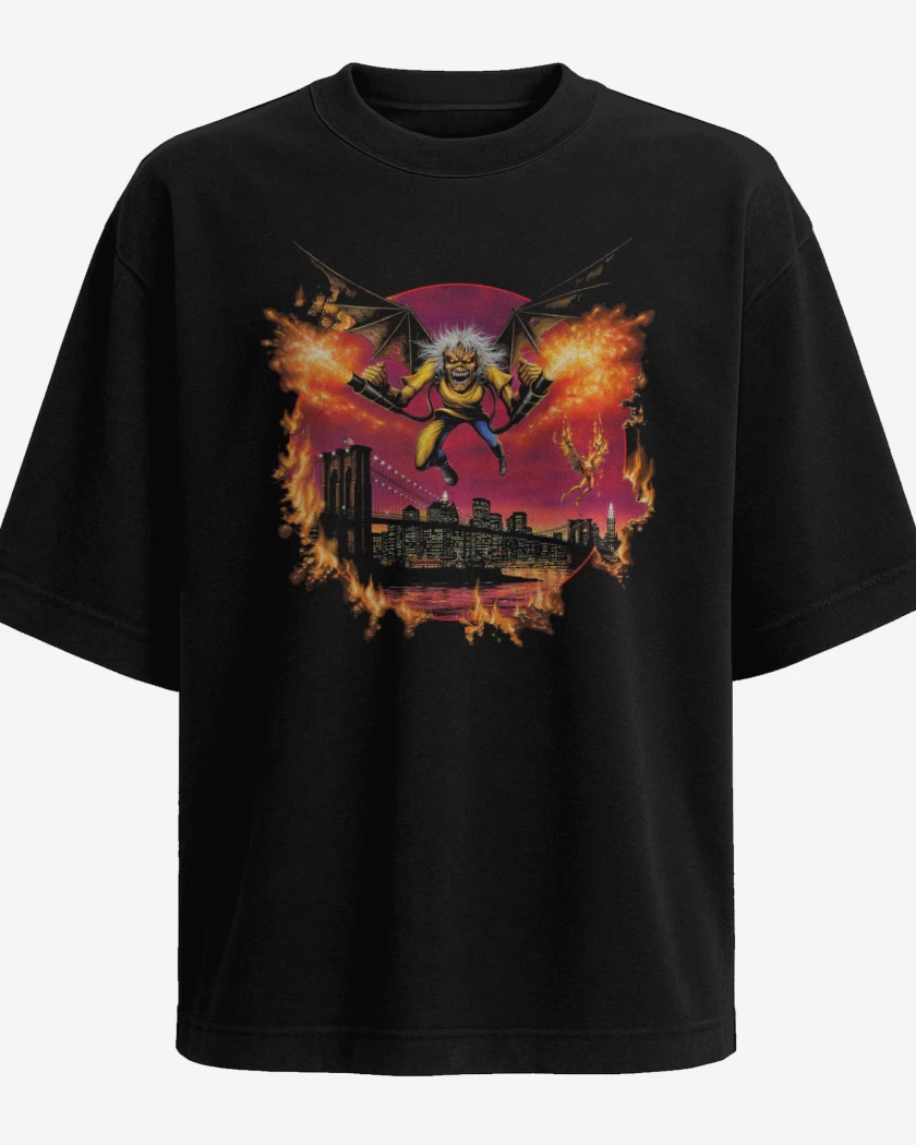 Polera Oversize Negro de Iron Maiden Eddie Icarus