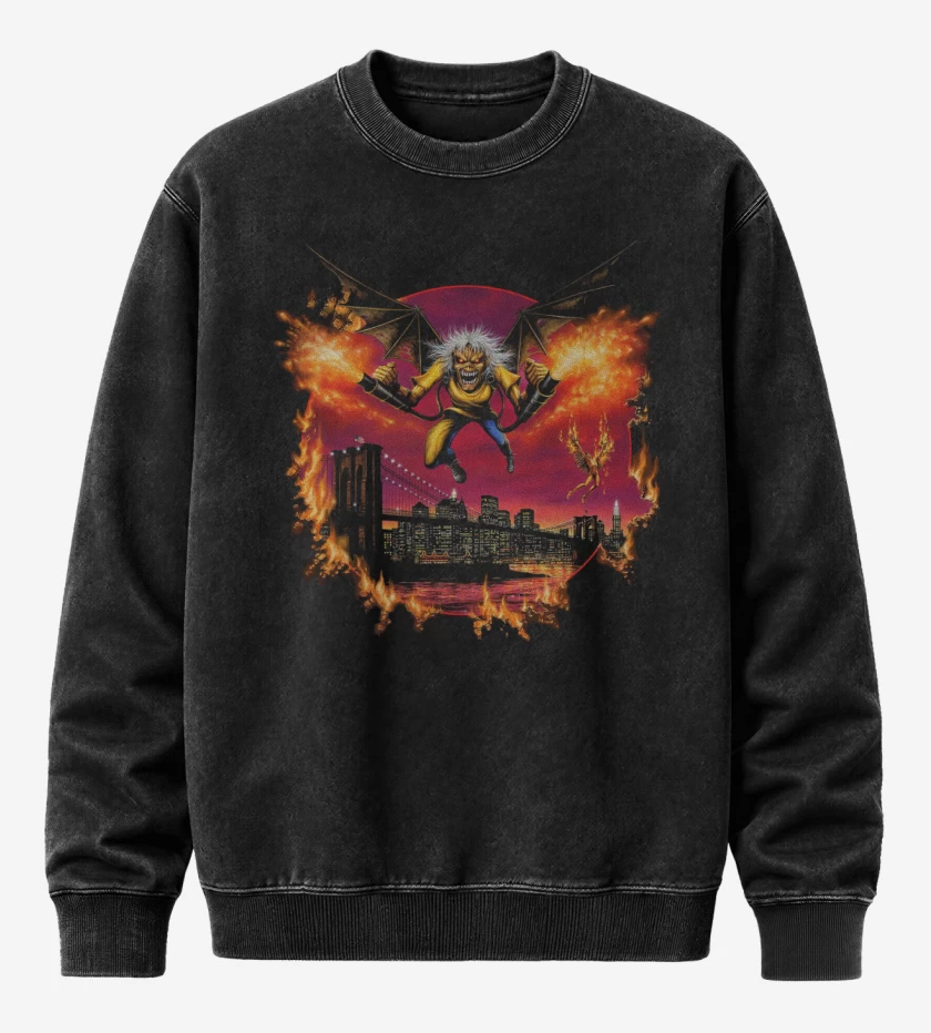 Poleron Polo Acid Wash Negro de Iron Maiden Eddie Icarus