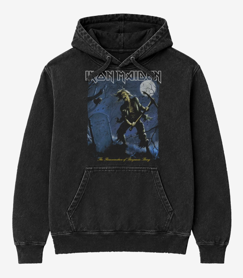 Poleron Canguro Acid Wash Negro de Iron Maiden The Reincarnation