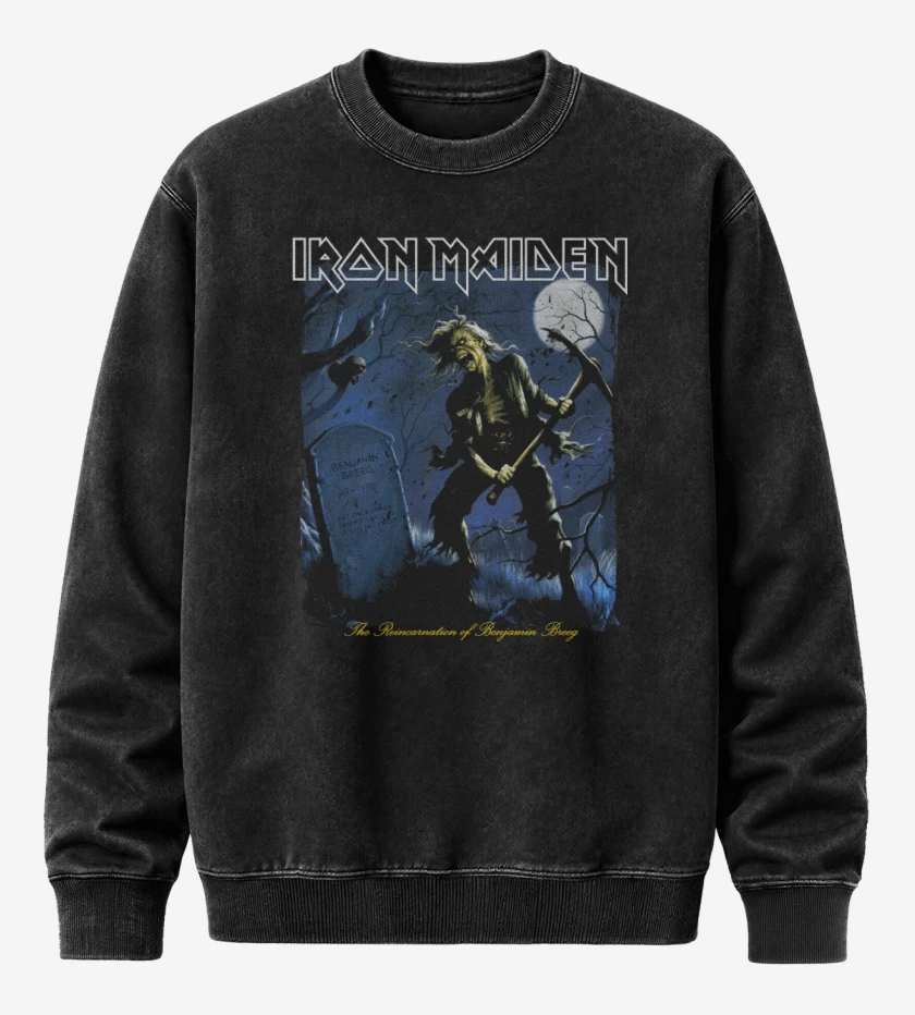 Poleron Polo Acid Wash Negro de Iron Maiden The Reincarnation