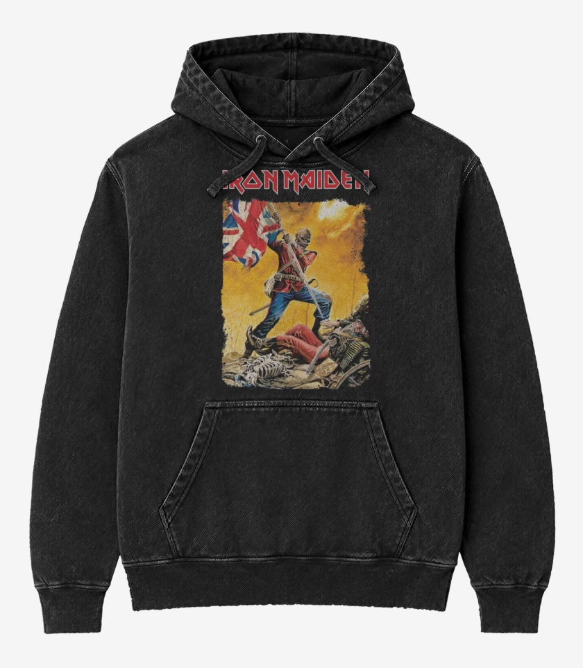 Poleron Canguro Acid Wash Negro de Iron Maiden Eddie Trooper 