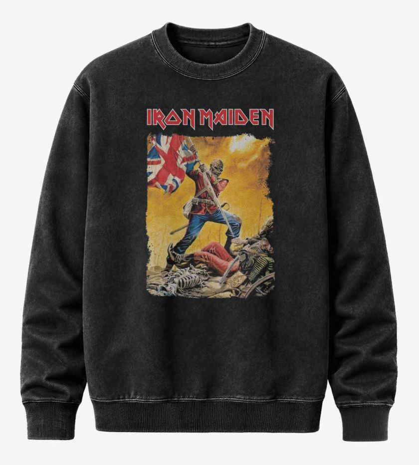 Poleron Polo Acid Wash Negro de Iron Maiden Eddie Trooper 