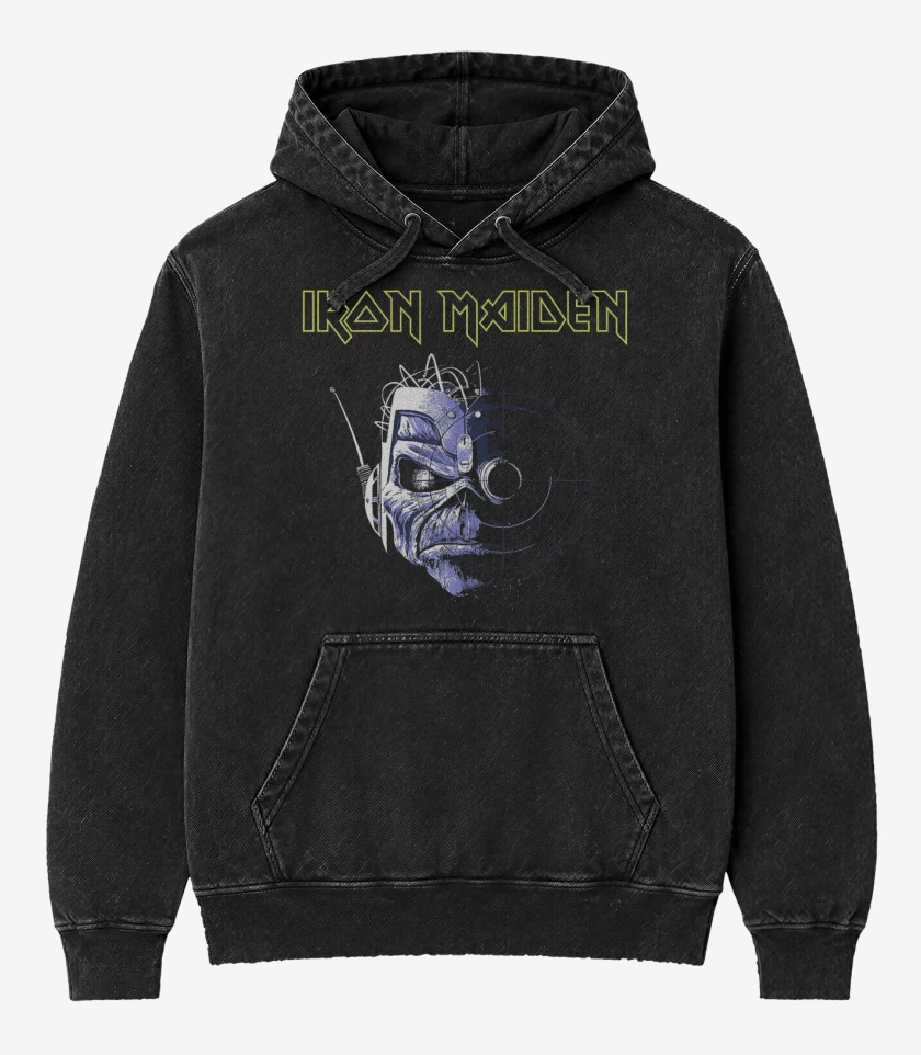 Poleron Canguro Acid Wash Negro de Iron Maiden Wasted