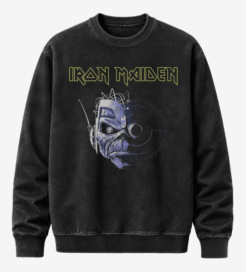 Poleron Polo Acid Wash Negro de Iron Maiden Wasted