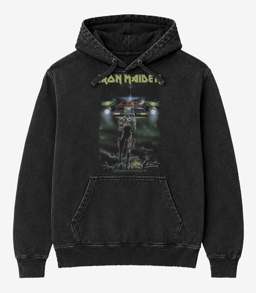 Poleron Canguro Acid Wash Negro de Iron Maiden Somewhere on Tour