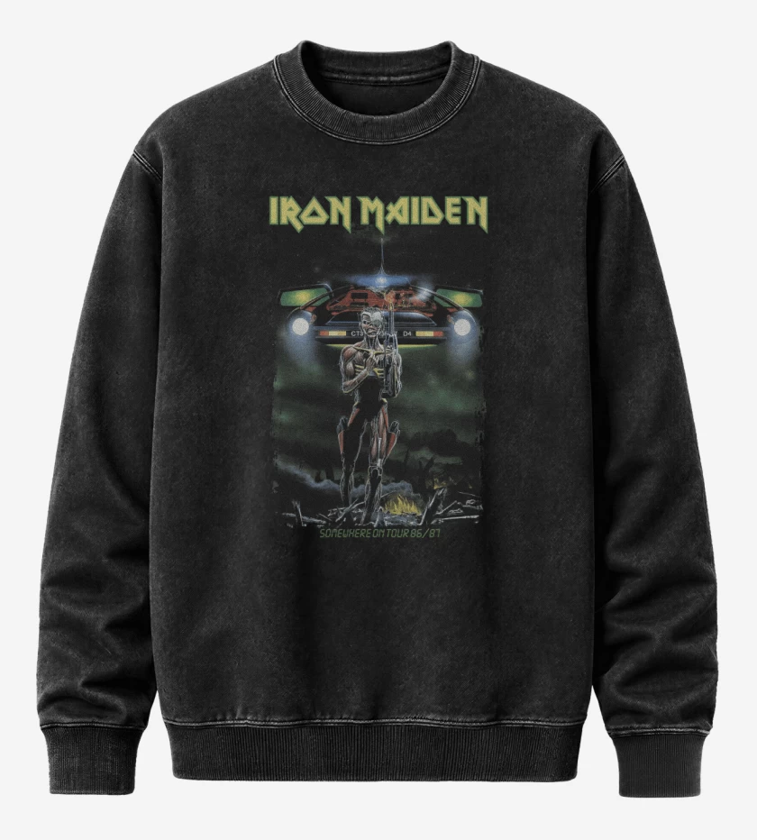 Poleron Polo Acid Wash Negro de Iron Maiden Somewhere on Tour