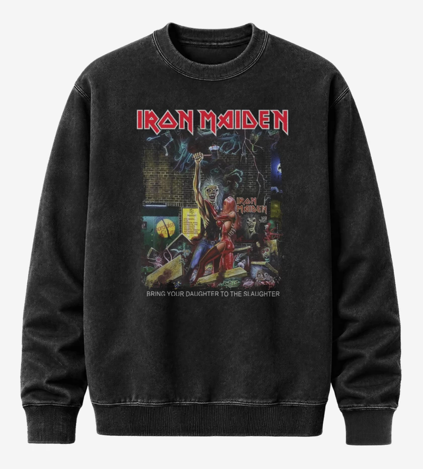 Poleron Polo Acid Wash Negro de Iron Maiden Bring Your Daughter