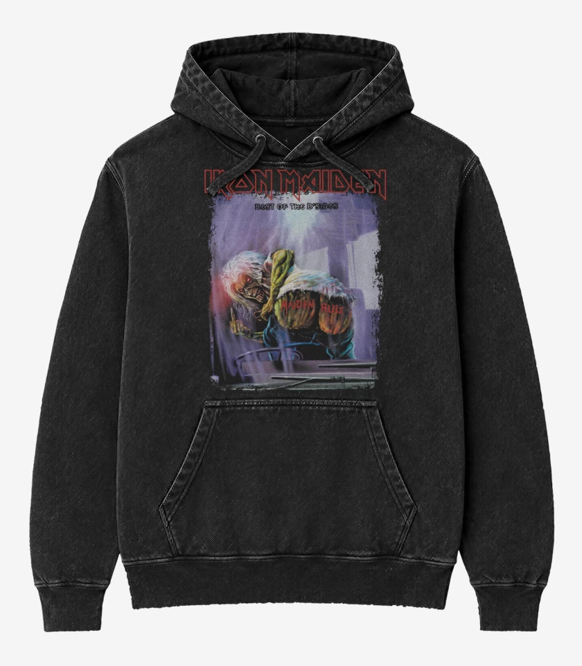 Poleron Canguro Acid Wash Negro de Iron Maiden Best of the B Sides