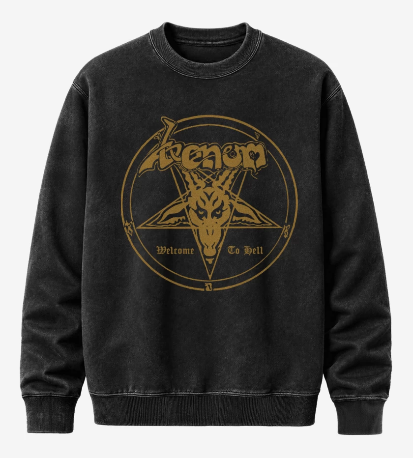 Poleron Polo Acid Wash Negro de Venom Welcome To Hell