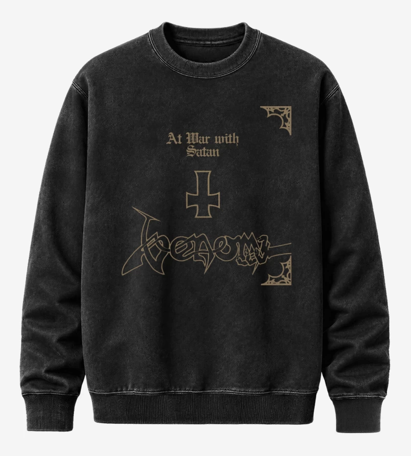 Poleron Polo Acid Wash Negro de Venom At War with Satan 