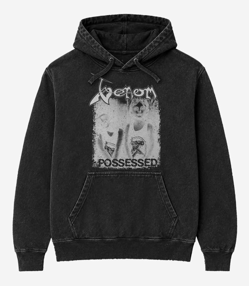 Poleron Canguro Acid Wash Negro de Venom Possessed 