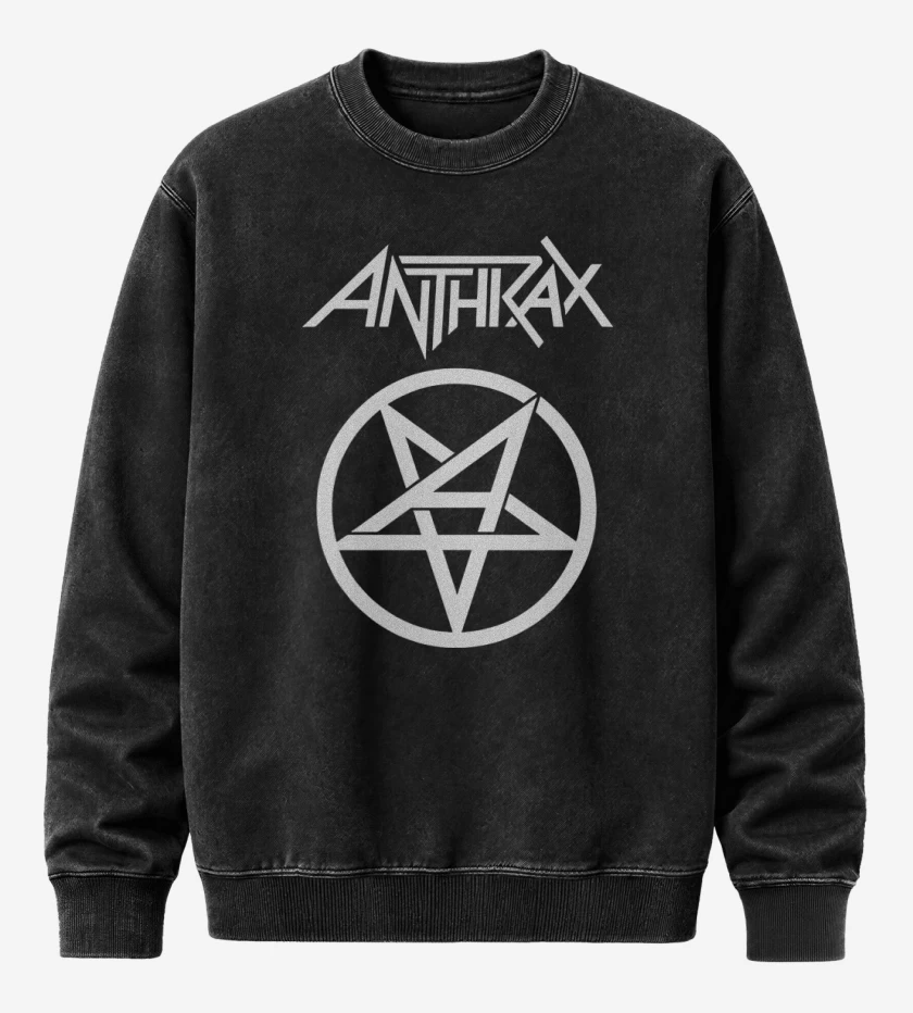 Poleron Polo Acid Wash Negro de Anthrax Logo