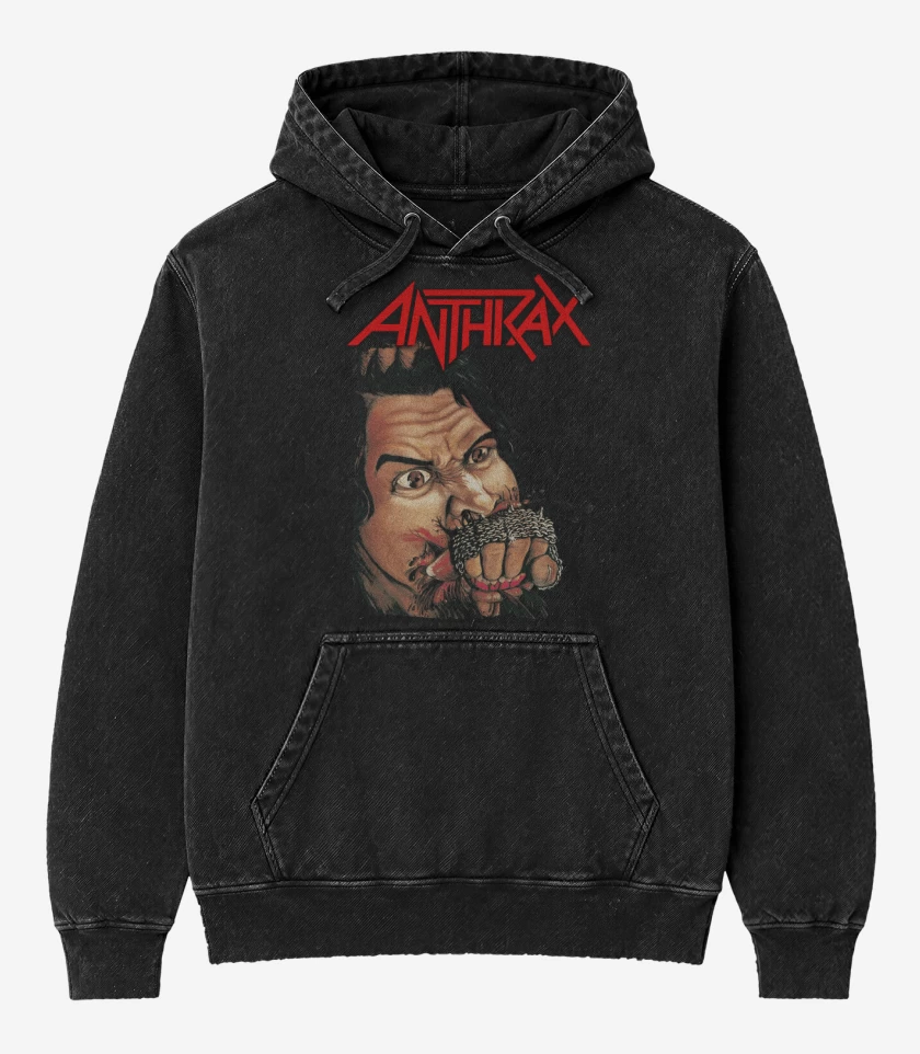 Poleron Canguro Acid Wash Negro de Anthrax Fistful of Metal