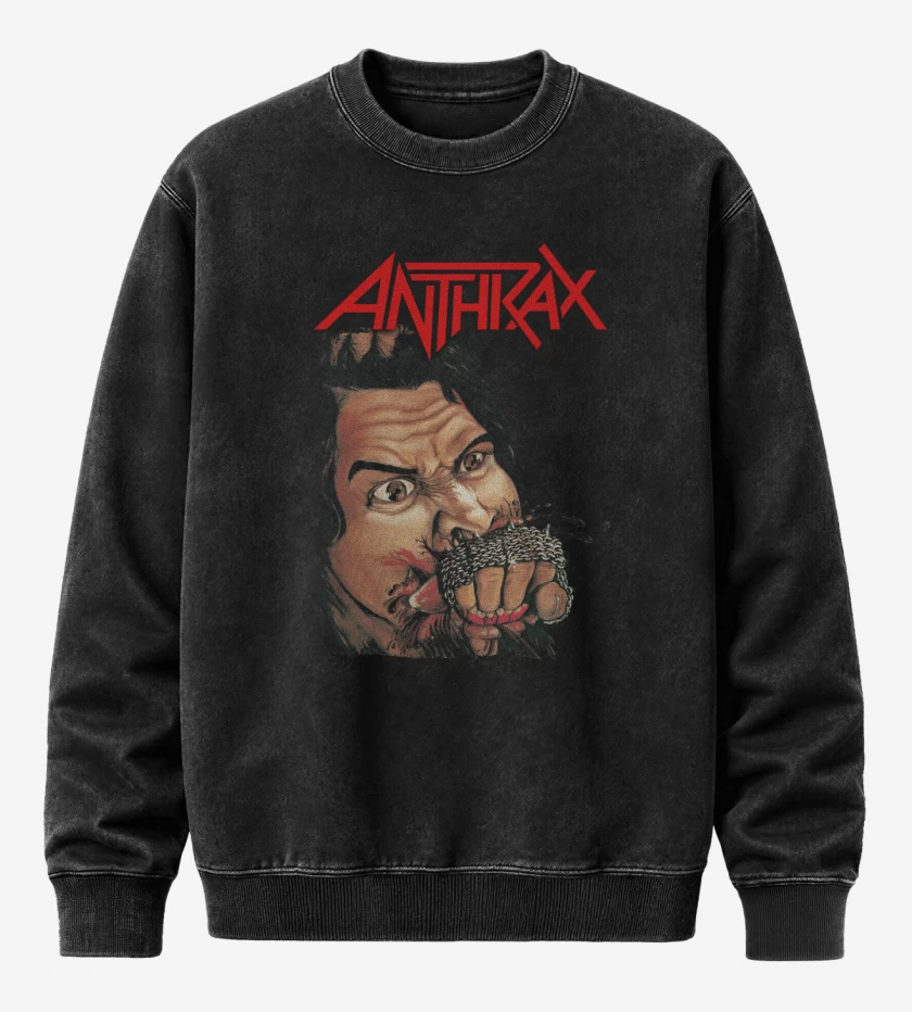 Poleron Polo Acid Wash Negro de Anthrax Fistful of Metal