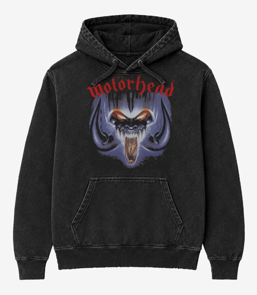 Poleron Canguro Acid Wash Negro de Motorhead Rock n Roll