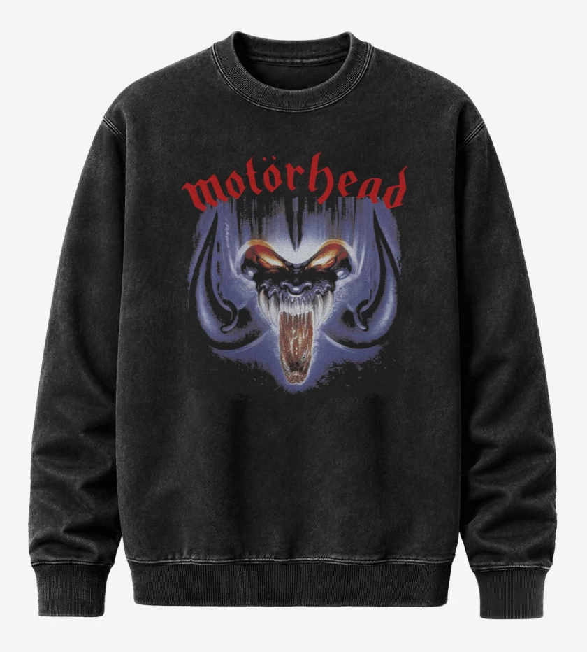 Poleron Polo Acid Wash Negro de Motorhead Rock n Roll