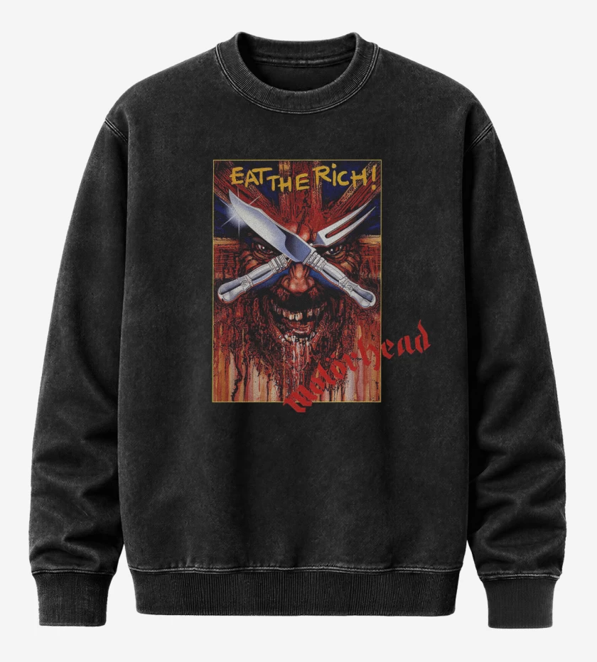 Poleron Polo Acid Wash Negro de Motorhead Eat the Rich