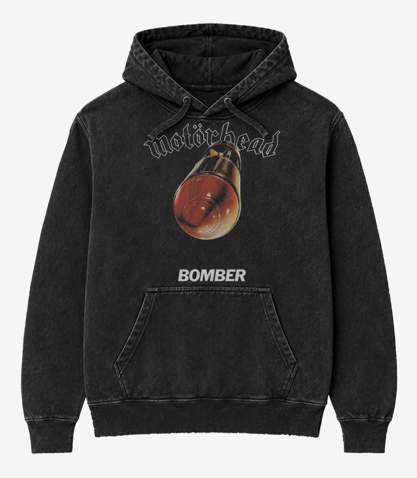 Poleron Canguro Acid Wash Negro de Motorhead Bomber