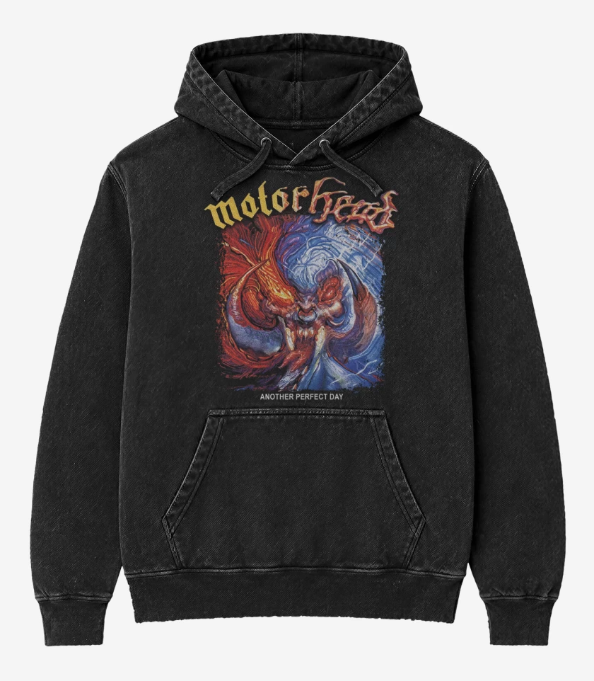Poleron Canguro Acid Wash Negro de Motorhead Another Perfect Day