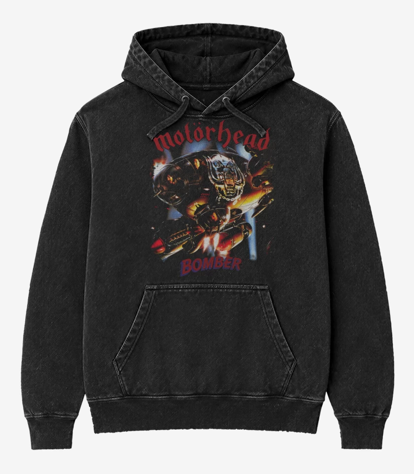 Poleron Canguro Acid Wash Negro de Motorhead Bomber v2