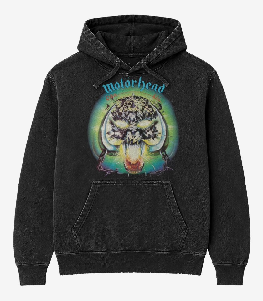 Poleron Canguro Acid Wash Negro de Motorhead Overkill